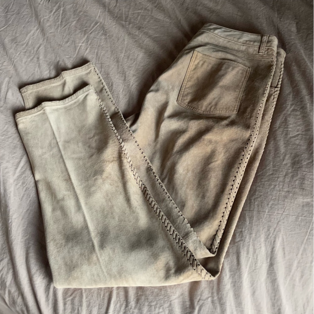 Vintage Chicos Designs Leather Tan Camel Straight Western Braided Laced Pants 2